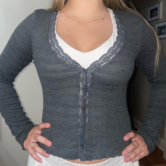 Tops - Lace Dark Grey Top size Medium